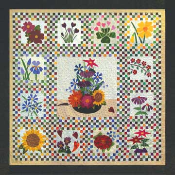 Checkerboard Flowers Complete Quilt  Pattern - StoryQuilts.com