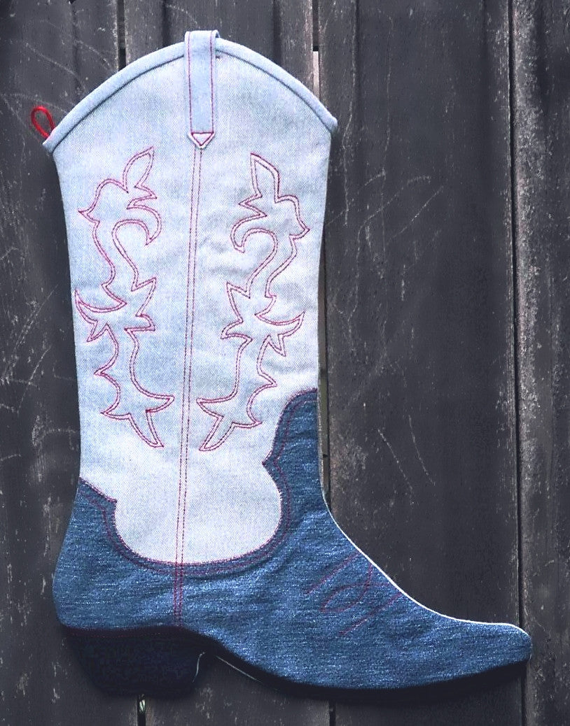 Denim Boot Christmas Stocking  Pattern - StoryQuilts.com