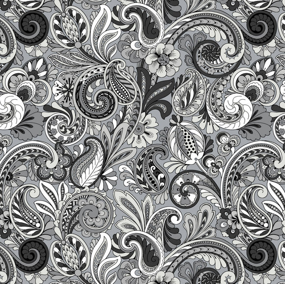 Paisley Sorbet Black/Grey by David Textiles  Fabric - StoryQuilts.com