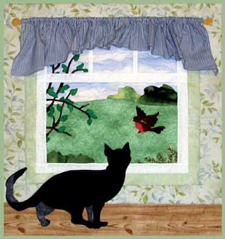 Hey You - Cat and Bird Wall Hanging  Pattern - StoryQuilts.com