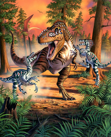 Dino Battle 36 inch Panel Digitaly Printed  Fabric - StoryQuilts.com