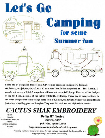 Lets Go Camping For Summer Fun Machine Embroidery CD  Pattern - StoryQuilts.com