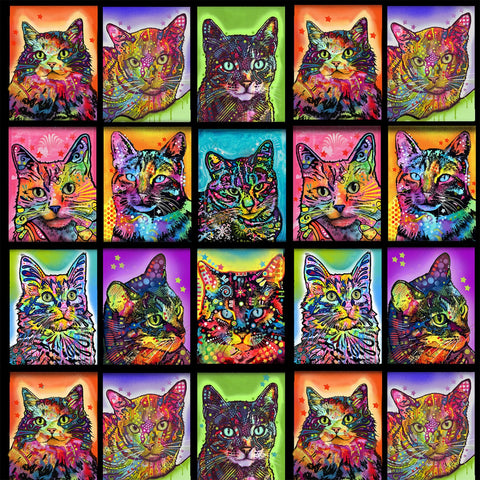 Multi Crazy For Cats Patch  Fabric - StoryQuilts.com