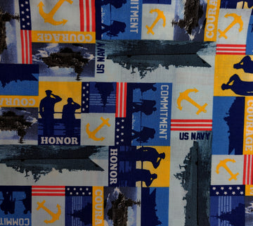 Navy 3 - Ships Mixed Background  Fabric - StoryQuilts.com
