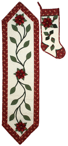 Poinsettia Stocking and Table Runner  Pattern - StoryQuilts.com