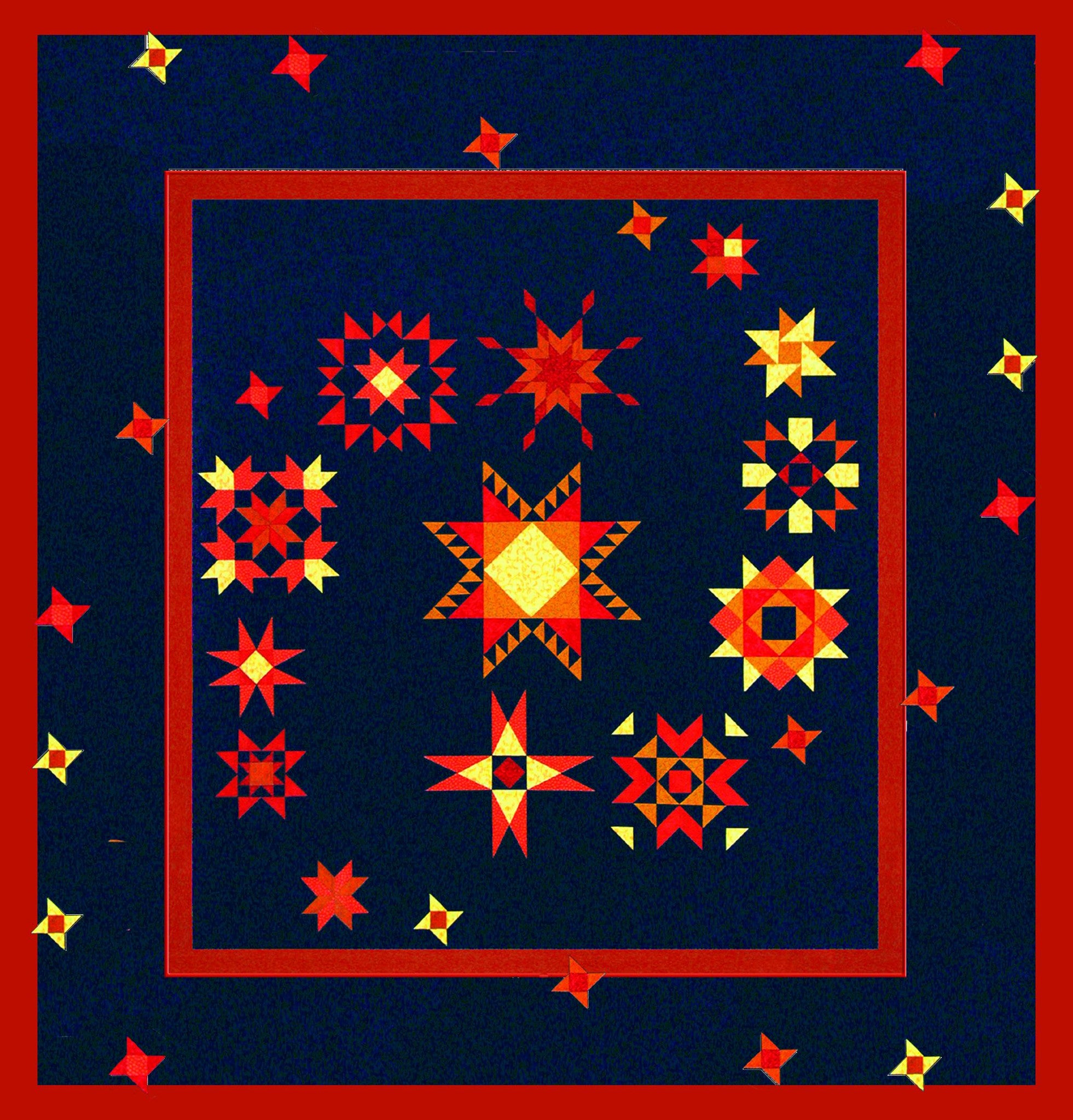 Galaxy Quest - 11 Sawtooth, Pinwheel, Friendship Star  Pattern - StoryQuilts.com