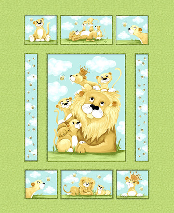 Green Lyon the Lion Quilt Panel 36in  Fabric - StoryQuilts.com