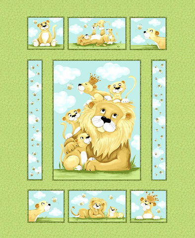 Green Lyon the Lion Quilt Panel 36in