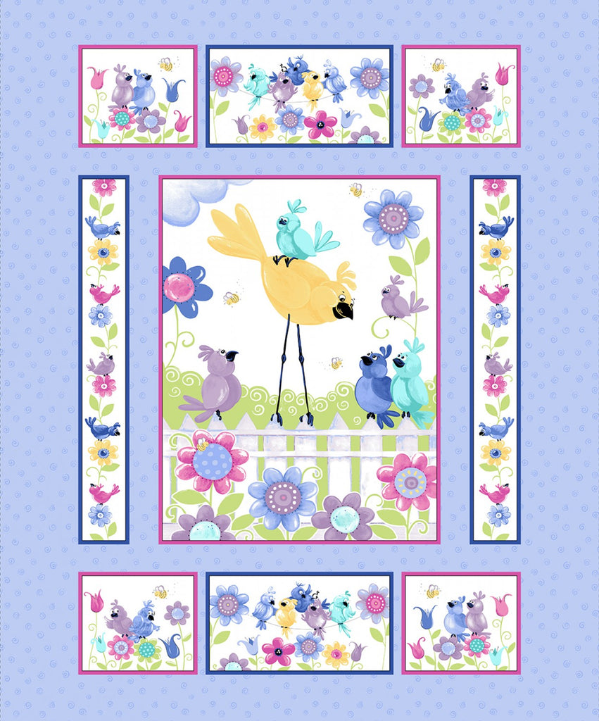 Lilac Bird's Buddies Quilt Panel 36in