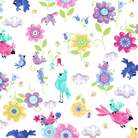 White Birds and Flowers by Susybee,  sold in half yard increments