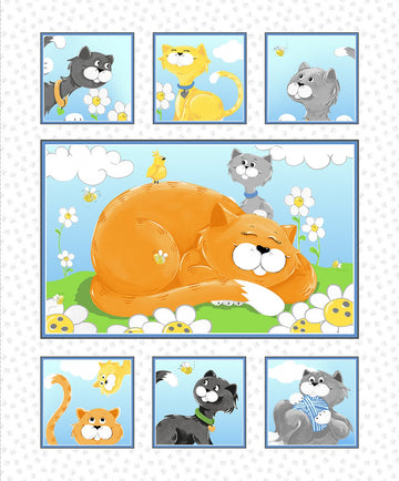 White Kitty the Cat Quilt Panel 36in by Susybee  Fabric - StoryQuilts.com