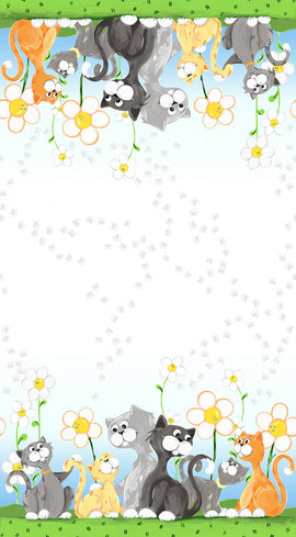 White Kitty the Cat Double Border by Susybee,  sold in half yard increments