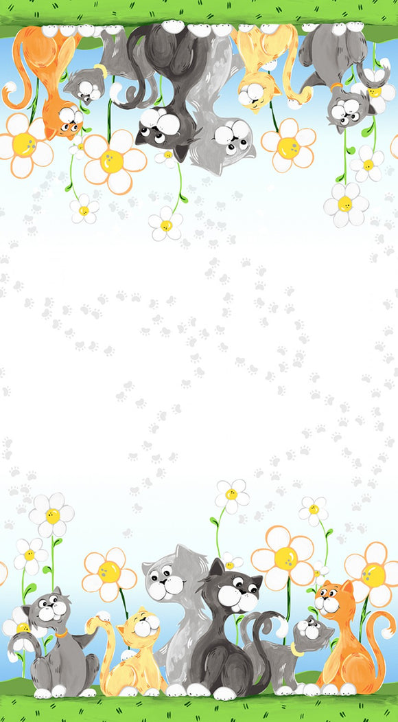 White Kitty the Cat Double Border by Susybee,  sold in half yard increments