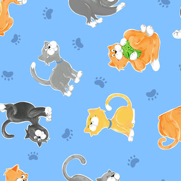 Sky Blue Kittens by Susybee,  sold in half yard increments  Fabric - StoryQuilts.com