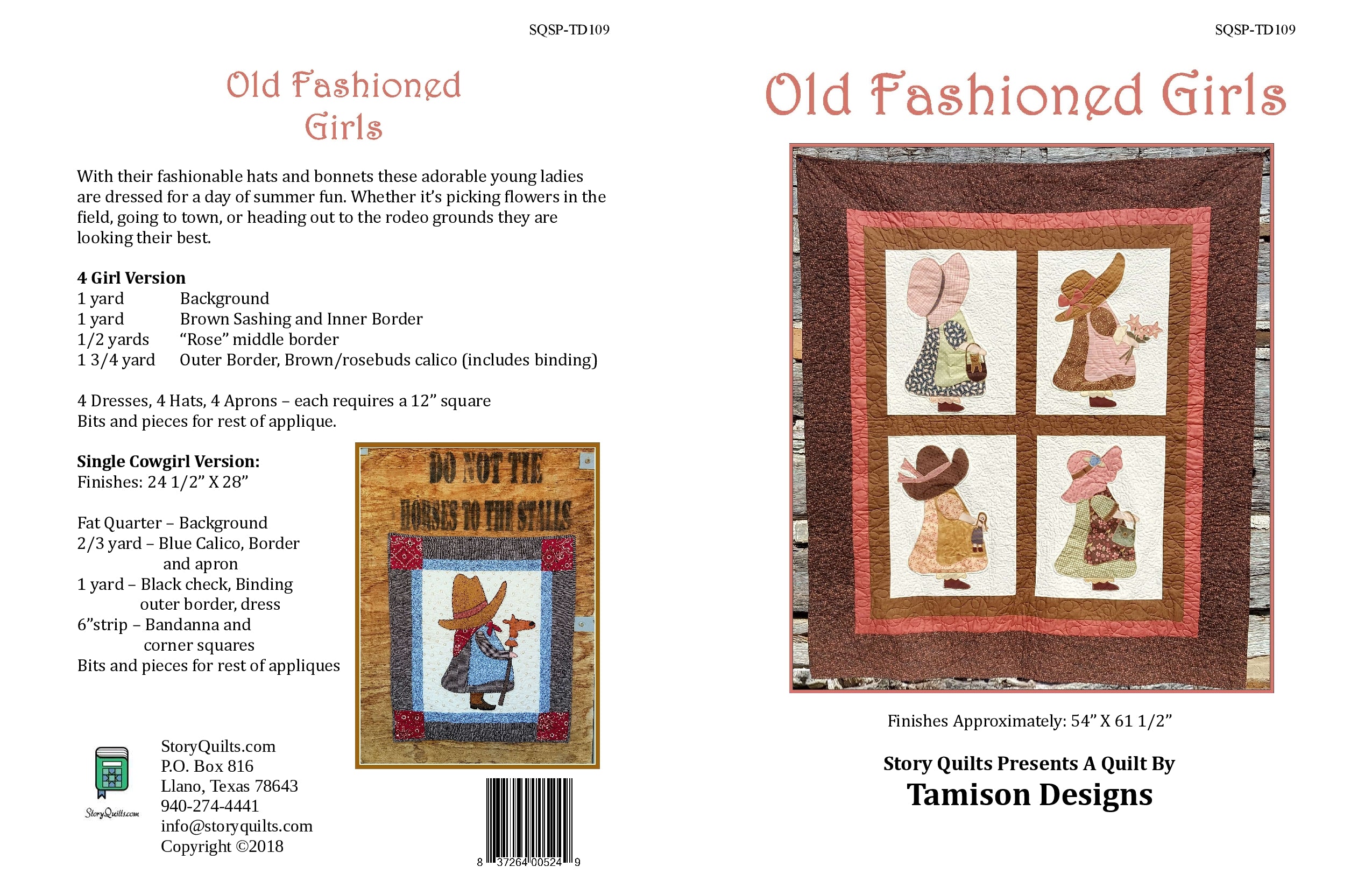 Old Fashioned Girls  Pattern - StoryQuilts.com