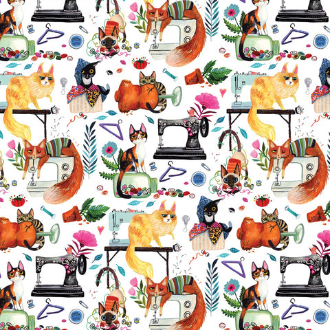 Sew Mischievous Cats on White Background