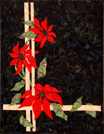 Three Poinsettias - Trellis Quilts  Pattern - StoryQuilts.com