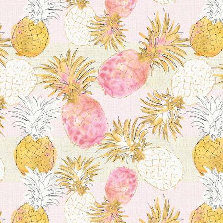 Pink/Gold Pineapple Paradise  Fabric - StoryQuilts.com