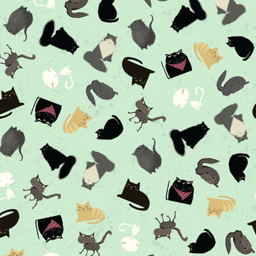 Light Mint Kitten - Snarky Cats Collection  by Clothworks  Fabric - StoryQuilts.com