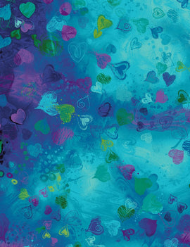 Bright Hearts Digitally Printed - Blue