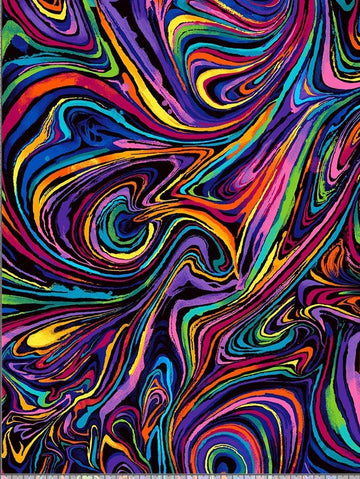 Rainbow Peacock C8416 Crazy Swirl Black  Fabric - StoryQuilts.com